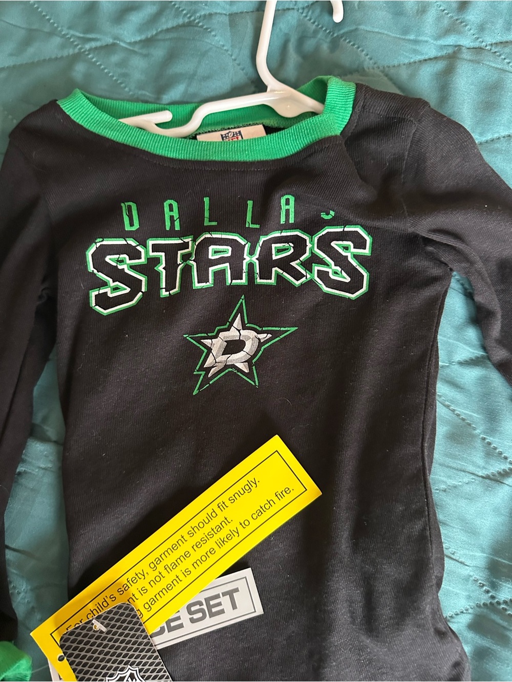 NHL Dallas Stars Black and Green Kids Long Sleeve Team Tee